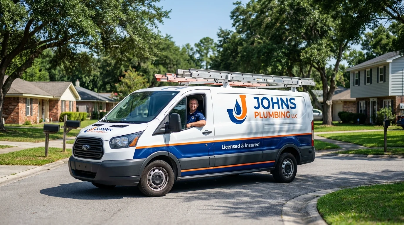 Johns Plumbing LLC service van in Harlan, IA