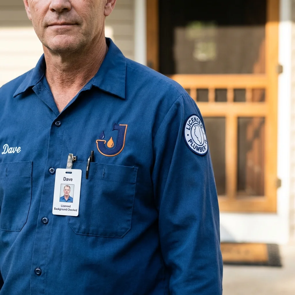 Licensed plumber showing ID badge in Harlan, IA